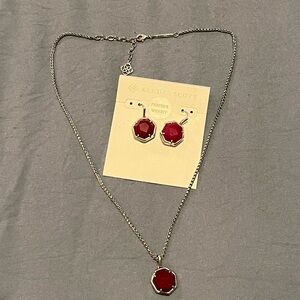 Kendra Scott Red Pendant Necklace and Earrings Set